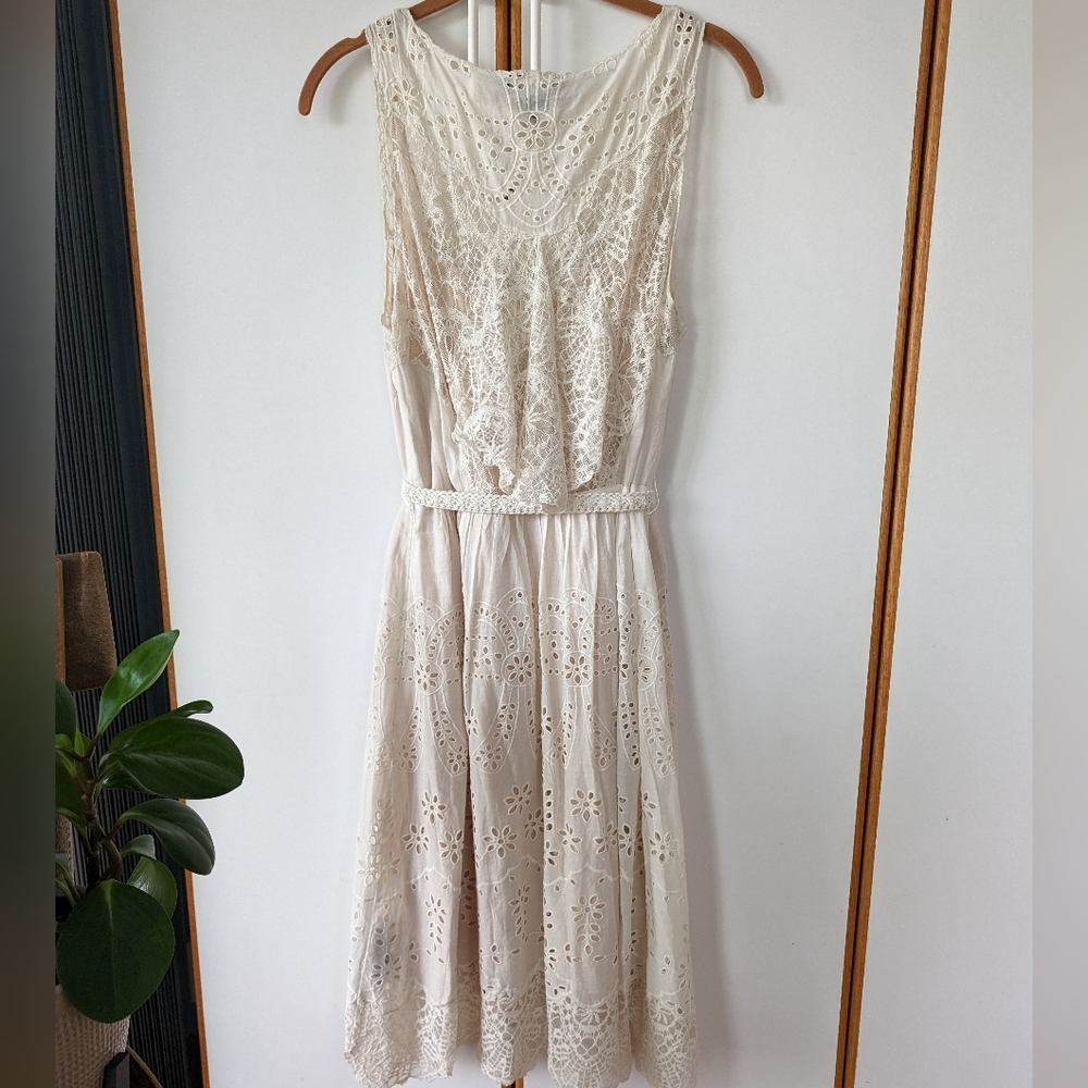 Anthropologie Lil Windward Lace Midi Dress in Cream - Picture 3 of 15